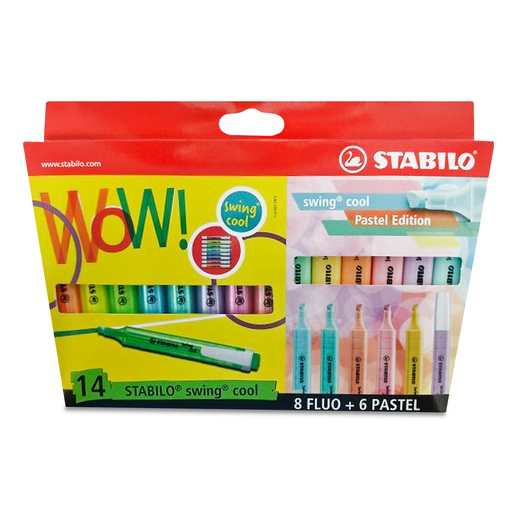Marcatextos marca Stabilo con tinta fluorescente para resaltar informacion clave en libros, apuntes y documentos. Trazo uniforme que no traspasa el papel.