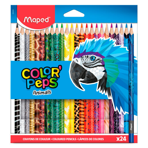 Lápices de colores marca Maped con mina pigmentada y resistente. Trazos suaves, intensos y mezclables, ideales para dibujo, coloreado y proyectos escolares.