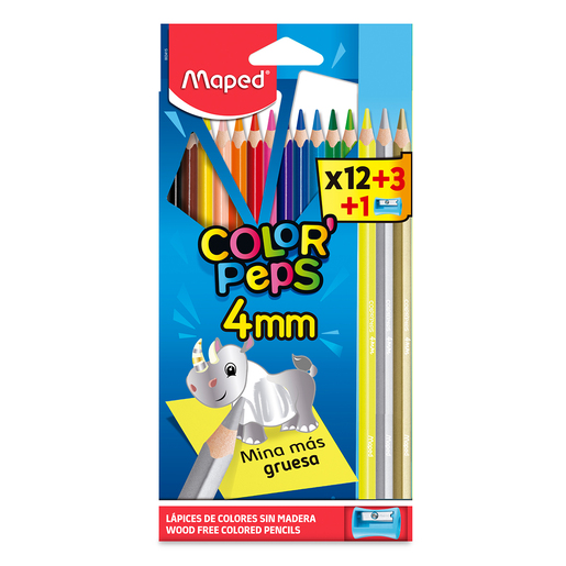 Lápices de colores marca Maped con mina pigmentada y resistente. Trazos suaves, intensos y mezclables, ideales para dibujo, coloreado y proyectos escolares.