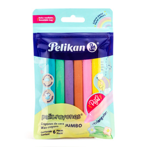 CRAYONES PELIKAN JUMBO TRIANGULARES 6U (COLORES PASTEL)