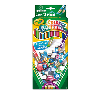 LÁPICES DE COLOR CRAYOLA MADERA BORRABLE 12U