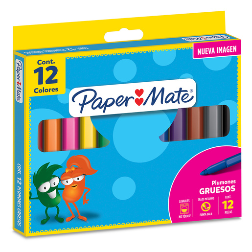 Marcadores marca Paper Mate con tinta de alta cobertura y colores vibrantes. Versatiles para escuela, oficina, arte y manualidades.