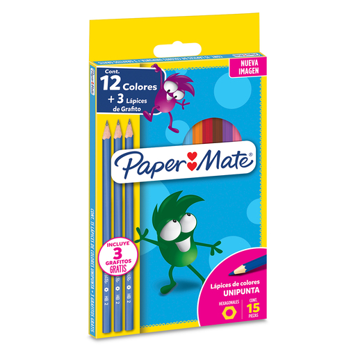 Lapices de colores marca Paper Mate con mina pigmentada y resistente. Trazos suaves, intensos y mezclables, ideales para dibujo, coloreado y proyectos escolares.