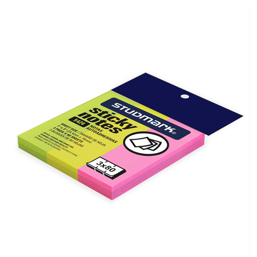 NOTAS ADHESIVAS STUDMARK 1X3P 80H (3UNIDADES, COLOR NEON)