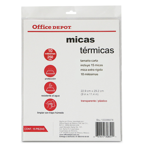 MICA OFFICE DEPOT CARTA 15U 5 MILESIMAS, SEMI RIGIDA