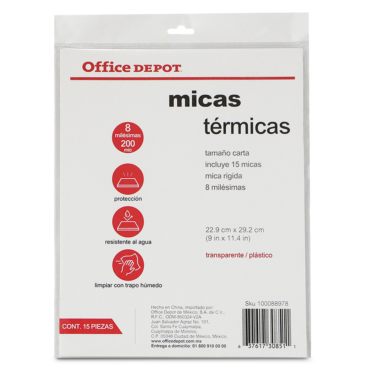 MICA OFFICE DEPOT CARTA 15U (8 MILESIMAS, RIGIDA) | Office Depot Honduras