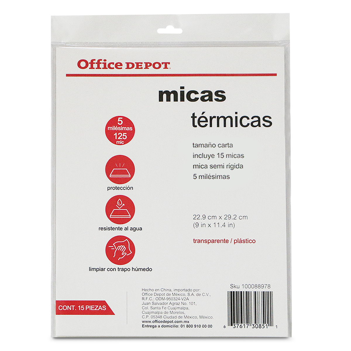 MICA OFFICE DEPOT CARTA 15U (10 MILESIMAS, RIGIDA) | Office Depot Honduras
