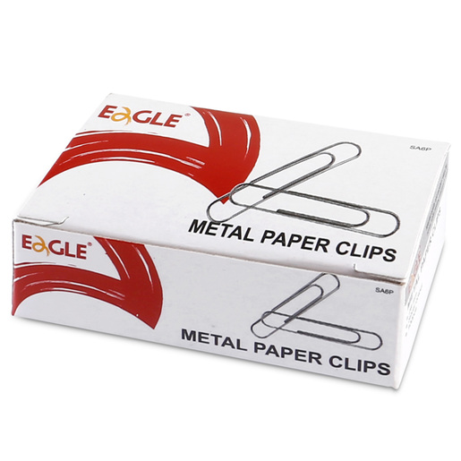 Clips Eagle plateados de 28 mm, caja con 100 unidades. Fabricados en alambre de acero niquelado de alta calidad. Tamaño pequeño ideal para sujetar pocas hojas. Resistentes y flexibles para uso diario.