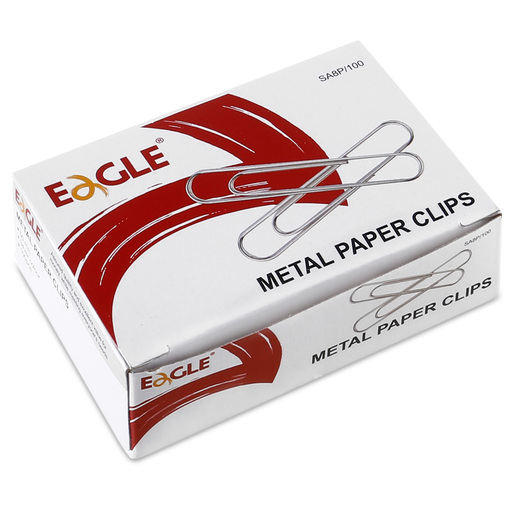 Clips Eagle plateados de 50 mm, caja con 100 unidades. Tamaño jumbo para sujetar mayor cantidad de hojas. Fabricados en alambre de acero niquelado de alta calidad. Ideales para documentos voluminosos.