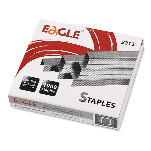 Grapas Eagle tamaño estándar 23/13, caja con 1000 unidades. Fabricadas en alambre de acero de alta calidad. Compatibles con engrapadoras estándar 23/13. Engrapado firme y seguro.