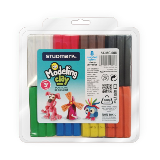 Plastilina marca Studmark suave y maleable, fácil de moldear. Colores vivos que se mezclan entre sí. Estimula creatividad y motricidad fina.