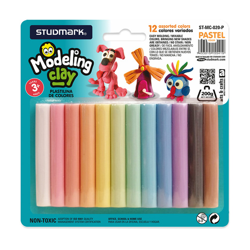 Plastilina marca Studmark suave y maleable, facil de moldear. Colores vivos que se mezclan entre si. Estimula creatividad y motricidad fina.