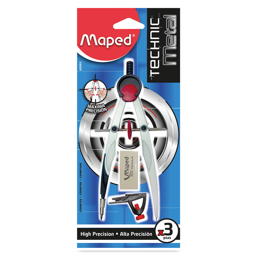 Compas marca Maped para trazar circulos y arcos con precision. Ajuste firme y materiales resistentes, ideal para geometria, dibujo tecnico y arte.