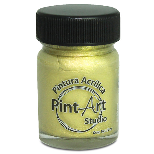 Pintura acrilica metalica marca Pintart con acabado brillante. Aporta efectos dorados, plateados y metalizados en lienzo, madera y manualidades.