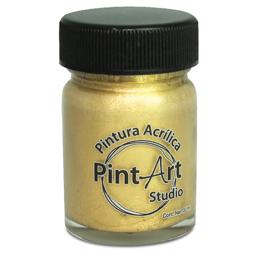 Pintura acrilica metalica marca Pintart con acabado brillante. Aporta efectos dorados, plateados y metalizados en lienzo, madera y manualidades.