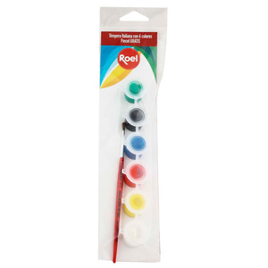 TEMPERA ROEL COLORES 6U + PINCEL ARTISTICO TEMPERA ROEL COLORES 6U + PINCEL ARTISTICO