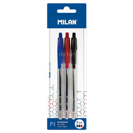 BOLIGRAFO MILAN P1 TRANSPARENTE 3U (COLORES SURTIDOS)