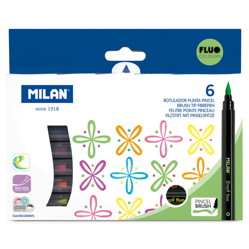 MARCADORES MILAN FLUORECENTES 6U (PUNTA PINCEL)