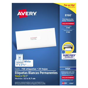 ETIQUETA BLANCA PERMANENTE INKJET 2.5 CM X 6.7 CM PAQ 750 ETIQUETA BLANCA PERMANENTE INKJET 2.5 CM X 6.7 CM PAQ 750