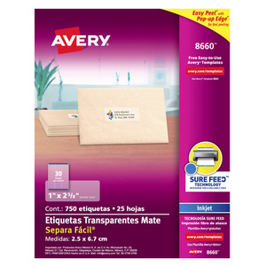 ETIQUETA TRANSPARENTE PERMANENTE INKJET 2.5 CM X 6.7 CM PAQ 300 ETIQUETA TRANSPARENTE PERMANENTE INKJET 2.5 CM X 6.7 CM PAQ 300