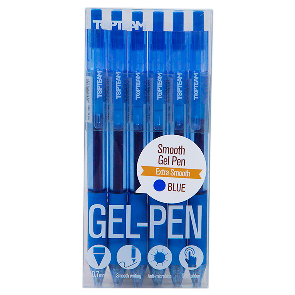 BOLIGRAFO RETRACTIL GEL TOP TEAM 0.7MM AZUL 6U