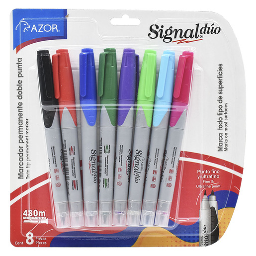 Marcador permanente marca Signal de tinta resistente al agua y al desvanecimiento. Escribe sobre papel, cartón, plástico, metal, vidrio y madera. Ideal para etiquetar y marcar en oficina, taller y bodega.