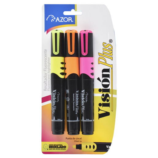 Marcatextos marca Azor con tinta fluorescente para resaltar información clave en libros, apuntes y documentos. Trazo uniforme que no traspasa el papel.
