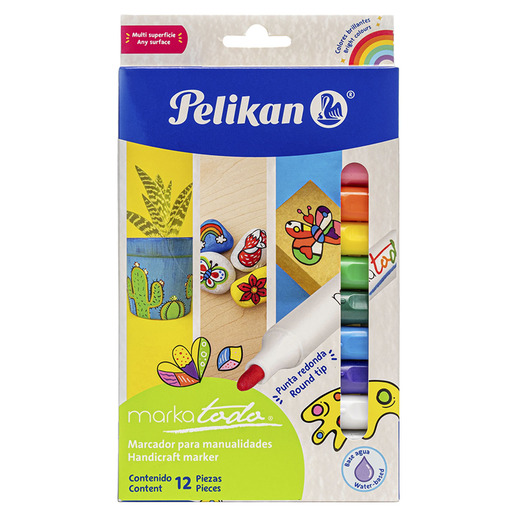 Marcadores marca Pelikan con tinta de alta cobertura y colores vibrantes. Versatiles para escuela, oficina, arte y manualidades.