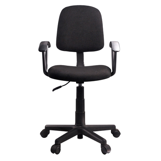 SILLA SECRETARIAL BASICA DE TELA NEGRA CON BRAZOS MODUTEC