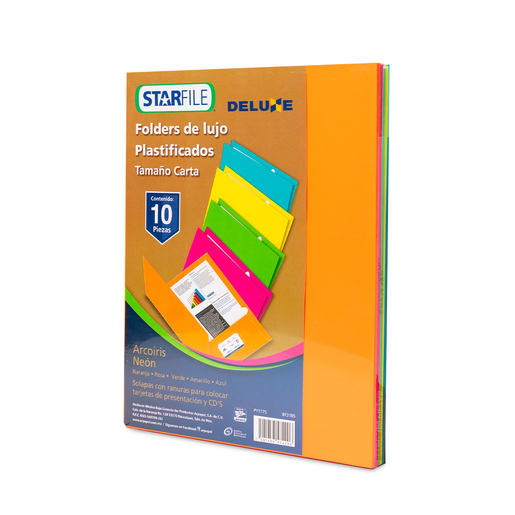 FOLDER PLASTICO CARTA ARCOIRIS NEON COLORFULL 10U