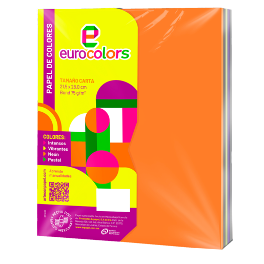 Papel bond spooky EUROCOLOR en 5 colores, 100 hojas. Paquete multicolor con diseños temáticos de Halloween únicos. Ideal para proyectos creativos, decoración e impresiones especiales.