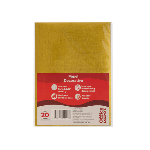 Papel majestic TOOKY color oro brillante, 120 g/m², tamaño A4, 20 hojas. Superficie metalizada dorada para proyectos creativos, tarjetas de presentación, invitaciones especiales y diseño gráfico premium.