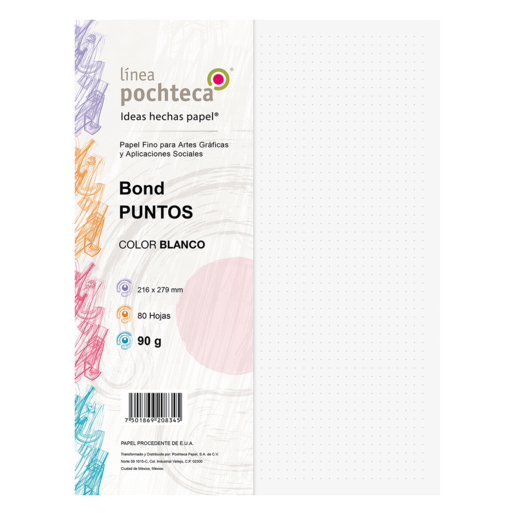 Papel bond con puntos 90 g/m² POCHTECA tamaño carta, 80 hojas. Cuadrícula de puntos sutil para dibujo, lettering y escritura estructurada. Ideal para diseñadores y creativos.