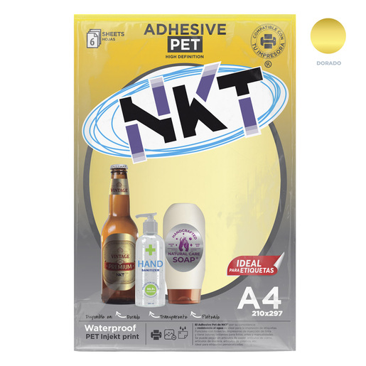PAPEL ADHESIVO NKT A4 DORADO GLOSSY 6H