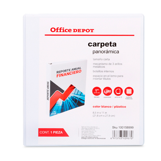 CARPETA, OFFICE DEPOT 3 ARILLOS EN "D", TAMAÑO CARTA, 1.0 PULG, BLANCA