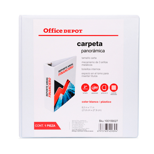 CARPETA, OFFICE DEPOT 3 ARILLOS EN "D", TAMAÑO CARTA, 2.0 PULG, BLANCA