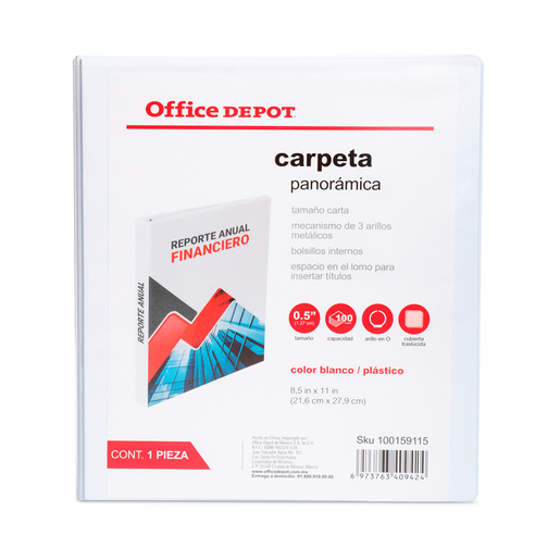 CARPETA, OFFICE DEPOT 3 ARILLOS EN "O", TAMAÑO CARTA, 0.5 PULG, BLANCA