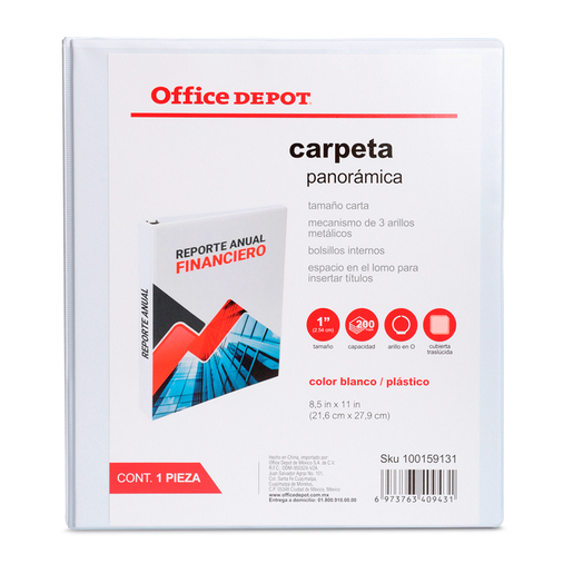 CARPETA, OFFICE DEPOT 3 ARILLOS EN "O", TAMAÑO CARTA, 1.0 PULG, BLANCA