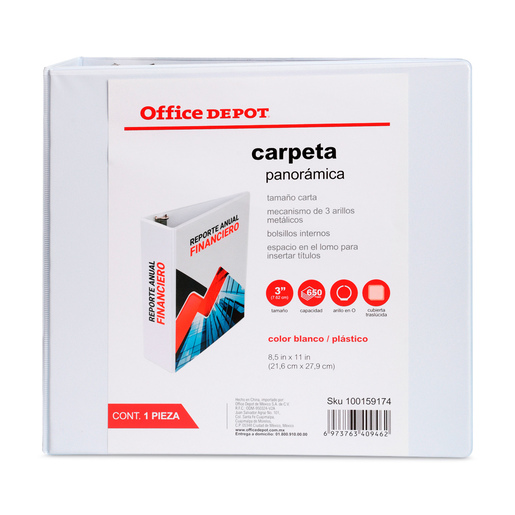 CARPETA, OFFICE DEPOT 3 ARILLOS EN "O", TAMAÑO CARTA, 3.0 PULG, BLANCA
