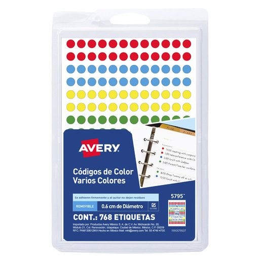 ETIQUETA REDONDA VARIOS COLORES 0.6 CM PAQ 768