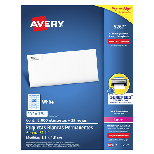 ETIQUETA BLANCA PERMANENTE LÁSER 1.3 CM X 4.5 CM PAQ 2000