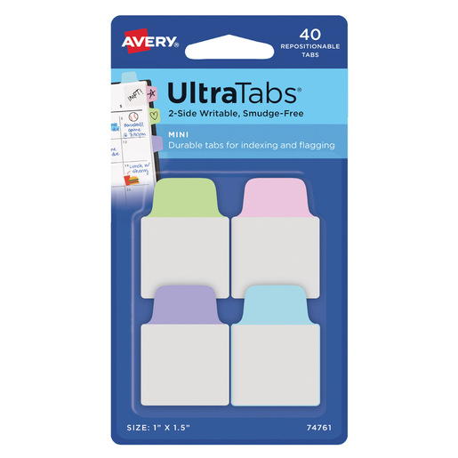 MINI ULTRA TABS COLORES PASTEL 2.5X 3.8 CM PAQ 40