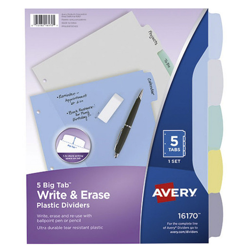 SEPARADOR BORRABLE MULTICOLOR AVERY 5 PESTAÑAS