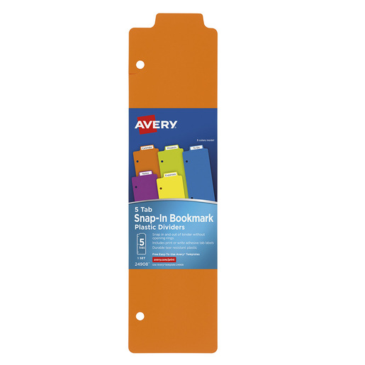 SEPARADOR DE PLASTICO A PRESION, AVERY 5 PESTAÑAS, MULTICOLOR