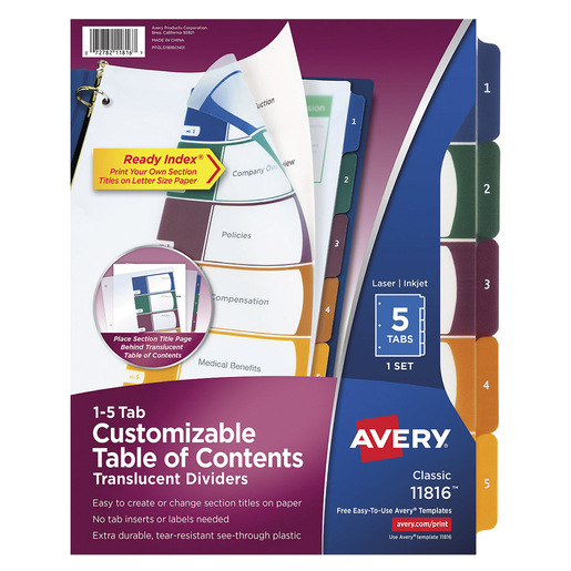 SEPARADOR READY AVERY 5DIV TRANSPARE