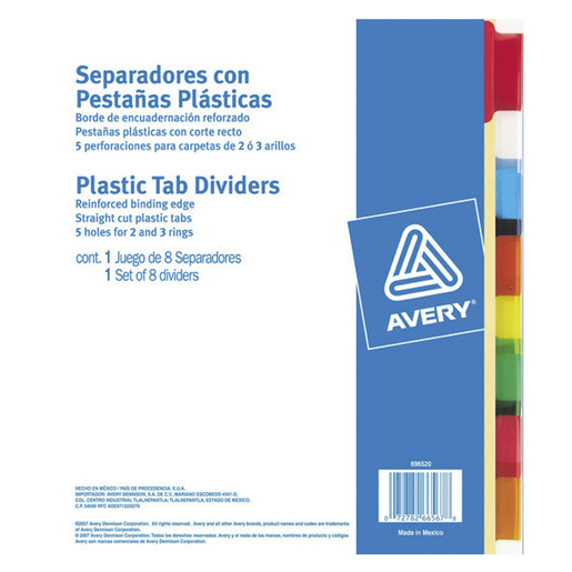 SEPARADORES INSERTABLES BÁSICOS AMARILLOS, PESTAÑAS MULTICOLOR 8 PESTAÑAS