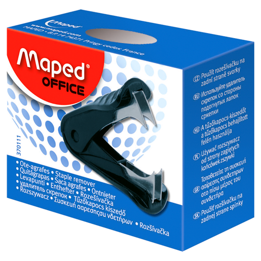 Quitagrapas Maped Start. Diseño sencillo y funcional para retirar grapas sin dañar documentos. Construcción metálica duradera. Compacto y fácil de usar. Ideal para oficina y escuela.