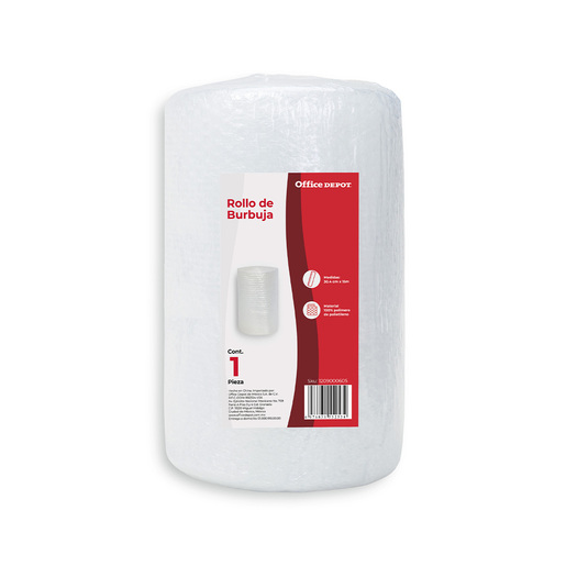 Rollo de burbuja Office Depot de 30.4 cm x 15 metros. Plástico de burbujas para protección de objetos frágiles. Mayor longitud para necesidades de embalaje continuo. Amortiguación confiable.