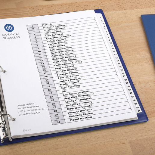 SEPARADOR PREDISEÑADO CON PESTAÑAS BLANCAS 1-31