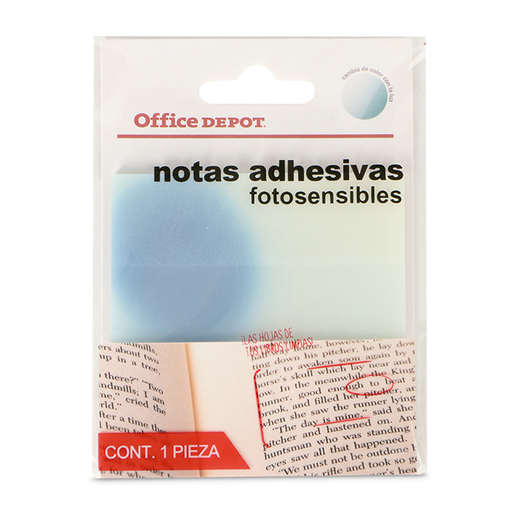 Notas adhesivas marca Office Depot reposicionables para recordatorios, marcar paginas y organizar ideas. Adhesivo que se despega sin danar, perfecto para estudio, oficina y planificacion.